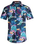 EISHOPEER Men Printed Shirts Short Sleeve Button Down Shirts Hawaiian Beach Shirts Navy Blue Medium