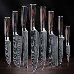 SENKEN 8-piece Premium Japanese Kitchen Knife Set with Laser Damascus Pattern - Imperial Collection - Ultra Sharp for Very Fast Cutting