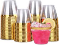 STACKABLES ~ 9oz Pack of 50 Plastic Tumblers ~ Clear Tumbler with Gold Rim ~ Elegant Cups for Wedding Party Special Event Birthday Bachelorette Parties & Cocktails