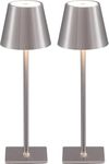 Ophouliy Set of 2 Cordless Table Lamps, LED Rechargeable Battery Operated Desk Lamps with 3 Color Stepless Dimmable, IP54 Waterproof Portable for Outdoor Patio Bar Bedroom Bedside (Brushed Nickel)