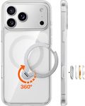 TORRAS Ostand Q3 Spin Case for iPhone 17 Pro Max with 360 Magnetic Stand, 4X Military Grade Shockproof Cover Compatible with MagSafe, Camera Control for Hands-Free Viewing Original Imported - Clear