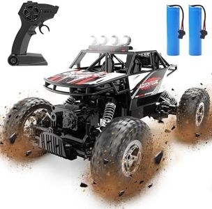 DEERC DE45 RC Cars Remote Control Car 1:14 Off Road Monster Truck,Metal Shell 4WD Dual Motors LED Headlight Rock Crawler,2.4Ghz All Terrain Hobby Truck with 2 Batteries for 90 Min Play,Boy Adult Gifts