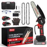 Mini Chainsaw 6-Inch Cordless Power Chain saws with Security Lock Small Handheld Chain Saw with 2 x 24V 6500mAh Battery 2 Chains for Wood Cutting, Tree Trimming (Red Blak)