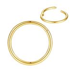 16mm Septum Ring Gold Nose Rings Hoop 16 Gauge Nose Hoop Helix Daith Tragus Earrings Hinged Segment Septum Clicker Lip Rings 16g Cartilage Earring Nose Piercing Jewelry Surgical Steel