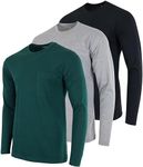 3 Pack Men's Big & Tall Cotton Dry Fit Shirt Long Sleeve Crew Pocket T-Shirt Tee Casual Work Workout Undershirt Clothes Fashion Shirts Athletic Active Soft Sleep Lounge Performance - Set 4, 3X