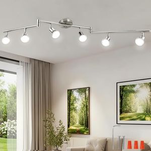 AIBOO 6-Light Adjustable Dimmable Track Lighting Kit, Flexible Foldable Arms,Satin Nickel Kitchen,Hallyway Bed Room Lighting Fixture, GU10 Base Bulbs not Included