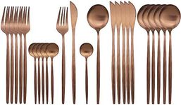 JASHII Rose Gold Silverware Set, 24 Pieces Stainless Steel Copper Flatware Set Cutlery Sets, Include Knife Fork Spoon Teaspoon, Service for 6 (Matte Rose Gold)