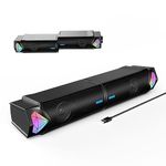 Computer Speakers, Bluetooth Dynamic RGB Computer Sound Bar, Dual HiFi Stereo & Gradient RGB Lighting Laptop Soundbar, USB Powered Speakers for Desktop, Monitors, Phone, PC, Laptop(Include C Adapter)