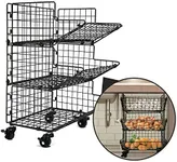 B.N.D TOP Hanging Fruit Basket Shelves Metal Wire Tier Wall Mounted over the door organizer kitchen produce Bin rack bathroom towel baskets stand storage snack organizer (wheels basket)