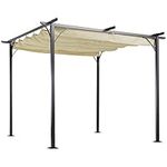 Outsunny 3 x 3(m) Metal Pergola with Retractable Roof, Garden Gazebo Metal Pergola Canopy. Outdoor Sun Shade Shelter for Party BBQ, Beige