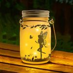 Solar Fairy Lantern Outdoor, Garden Ornaments Waterproof Hanging Frosted Glass Solar Mason Jar Lights LED Hanging Lamp for Table, Yard, Garden, Patio, Lawns Decoration Night Lights