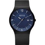 BERING Men's Watch Solar Movement - Solar Collection with Stainless Steel and Sapphire Glass 14440-XXX Wristwatches, Black/Blue, 40mm, Black/Blue