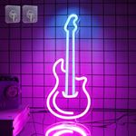 FULLOSUN Guitar Neon Sign, LED Art Wall Decor Light with USB Powered Dimmable, Studio Music Lover Party Bar Bedroom Decoration, Creative Gifts for Birthday Christmas Friend Children(Blue+Rose Red)