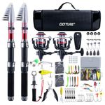Goture Fishing Rod and Reel Combos, 2Pcs Telescopic Fishing Rod + 2Pcs Pre-Loaded Spinning Reels with Carrier Bag, 2.0 Fishing Gear Telescopic Pole Reel Kit for Starter Saltwater Freshwater 2.1M