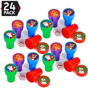 24 Christmas Assorted Bright Colored Plastic Stamps - Self Ink Christmas Stampers - Fun Gift, Party Favors, Party Toys, Goody Bag Favors