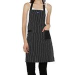 Encasa Homes Cotton Stain-Resistant Kitchen Bib Apron - Butcher Stripes Black with Adjustable Straps, Pocket & Towel Holder | For Home & Outdoors Cooking - Men & Women - 68x85 cm