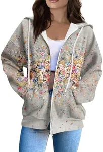 JXKIKOZE Womens Zip Up Hooded Sweatshirt;Women's 2025 Fall Oversized Hoodies Sweatshirt Long Sleeve Zip Up Pockets Loose Fit Y2K Winter Jackets Coat with Pocket;13-Complexion Large