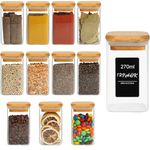 SILIVO Spice Jars with Airtight Bamboo Lid, Empty Glass Spice Bottles, Seasoning Containers for Spice Salt Sugar Coffee Bean (Square/270ml/12pcs/Wooden Lid)