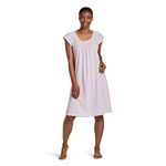 Miss Elaine Nightgown - Women's Silkyknit Short Gown, Lace Trim Short Sleeves, Sleepwear, White Dot on Pink, 1X