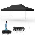 Tangkula 10x20 Ft Pop Up Canopy, Instant Setup Canopy Tent with 12 Stakes & 6 Ropes, UPF 50+ Portable Outdoor Canopy with Carrying Bag for Camp, Beach, Patio (Black)