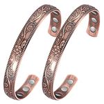 Jecanori 2Pcs Magnetic Copper Bracelets for Women, Vintage Flower 99.99% Pure Copper Bracelets with 3500 Gauss Magnets, Adjustable Cuff Jewelry with Gift Box, Small, Metal, no gemstone