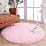 AROMICK® Round Shaggy Carpet Plain Fur Rugs for Kids and Girls Room, Living Room Bedroom Carpet, Cute Luxury Non- Slip (2 x 2, Pink)