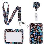 Vicloon Lanyard with Card Holder, 2Pcs ID Badge Holder with Lanyard, Retractable Badge Reel Carabiner Clip and Detachable Lanyard Strap Hard Card Protector for Women Nurse Teacher Student (Floral)