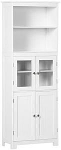 HOMCOM 63" Small Buffet with Hutch, 4-Door Kitchen Pantry, Freestanding Bathroom Storage Cabinet with Adjustable Shelf, White