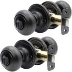 Copper Creek Matte Black Door Knobs - Round Colonial Knob with Privacy Locking Function for Home Improvement, 2 Pack - Fits All Standard Doors - Locking Door Knob for Bedroom and Bathroom Use