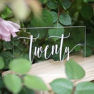 Cedar and Ink Acrylic Wedding Table Numbers 1-20, Acrylic Wedding Signs with Calligraphy Lettering, Glass Like Rustic Reception Event, Frames or Stands not Included (1-20)