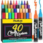 Chalkola Chalk Markers - Pack of 40 (Neon, Classic & Metallic) Chalk Pens - For Chalkboard, Blackboard, Window, Labels, Bistro, Glass - Wet Wipe Erasable - 6mm Reversible Tip