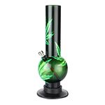 METIER® 12 Inch Tall Large Bulb Acrylic Bong. Tube Diameter 5cm (30cm, Green Leaf)