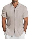 COOFANDY Men's Linen Shirt Beach Summer Short Sleeve Button Down Casual Shirts