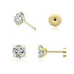 3mm Tiny Cubic Zirconia Flat Back Stud Earrings,14K Gold Screw on Flat Back Earrings for Unisex,Cartilage Helix Tragus Piercing Hypoallergenic Earring Jewelry Gift for Women Girls Babys(Gold, 3mm)