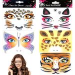 EUPSIIU 5 Sheets Animal Face Tattoos Kids Adults, Waterproof Animal Temporary Tattoos Stickers Children, Cat Tiger Leopard Giraffe Butterfly Tattoos for Birthday Parties Gift Carnival Cosplay (5PCS)