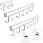 Didiseen Mug Holder Under Cabinet Holders 2 Pack Kitchen Coffee Cup Rack with 6 Hook and 2 Pack Adhesive Screws Under Shelf Tea Mug Storage for Drying Kitchen Bar Key Towel - White