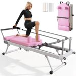 SogesPower Pilates Reformer Machine for Home Gym Workout, Foldable Pilates Equipment with High Strength Elastic Cords&Springs, Up to 400lbs Weight Capacity (Pink with Springs)