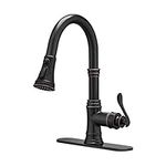 BWE Kitchen Faucet with Pull Out Sprayer 3 Spray Modes Oil Rubbed Bronze Single Handle High Arc Kitchen Sink Faucet with Deck Plate Lead-Free Commercial Bar Farmhouse Pull Down Sprayer