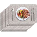 BIPASION Placemats, Faux Leather Heat Resistant Placemats for Dining Table Set of 8, Waterproof Wipeable Washable Place Mats, Easy to Clean Non-Slip Table Mats, Grey