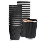 GOURMEX 25 Pieces Per Pack Insulated Disposable Coffee Cups | Black Coffee Cups Ripple Paper for Home Office Work | Paper Tea Cups Without Sleeve for Hot and Cold Beverage | Recyclable Cups (12oz)