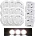 Fosmon Puck Light with Remote Control Wireless Light, Battery Powered Under Cupboard Lights, Stick on LED Touch Lights for Kitchen Cabinet- 9PACK