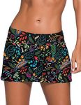 REKITA Women Swim Skirt Solid Color Waistband Skort Bikini Bottom, Multiflower, Small