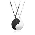 BOPREINA 2pcs Yin Yang BFF Couple Pendant Necklace for Women Men Round Black White Stainless Steel Matching Puzzle Tai Chi Necklace BestFriend Girlfriend Boyfriend Gift, No Gemstone