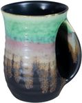 Icytrip Hand Warmer Mug,18 Oz Handmade Pottery Hand Warming Coffee Mug Large with Pocket Right Handed (Green/Black)