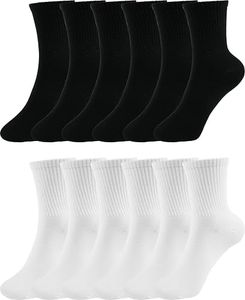 BomKinta 12 Pairs Women Casual Calf Socks - Cute Cotton Crew Socks - Soft Above Ankle Sock 6 Black 6 White Size 5-10