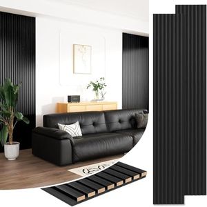 Sunny Heart Solid Wood Slat Panels for Wall 2-Piece 93.5" x 12.6" Soundproof Wood Slat Wall Panel for Interior Wall Decor Noise Cancelling, Acoustic Wall Panels, Sound Absorbing Panel, Black