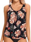 Yonique Womens Blouson Tankini Top No Bottom Loose Fit Swim Top Modest Tank Top, Pink Floral, Medium