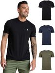 INTO THE AM Men's Fitted Crew Neck Logo Basic Tees 3-Pack - Modern Fit Fresh Classic Short Sleeve T-Shirts for Men (Black/Navy/Olive Green, Large)