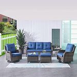 HUMMUH Outdoor Furniture Patio Furniture Set 6 Pieces Wicker Outdoor Sectional Sofa with Swivel Rocking Chairs,Patio Ottomans,Side Table