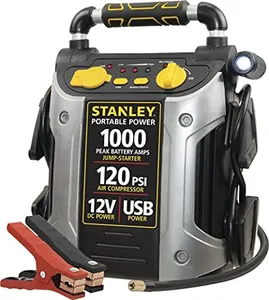 STANLEY J5C09 Portable Power Station Jump Starter 1000 Peak Amp Battery Booster, 120 PSI Air Compressor, USB Port, Battery Clamps